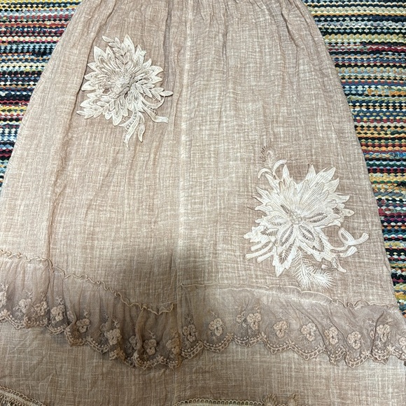 ❤️Pretty Angel  Brown Double Layer Linen Blend Lace Skirt Boho Lagen Look … - Picture 7 of 16